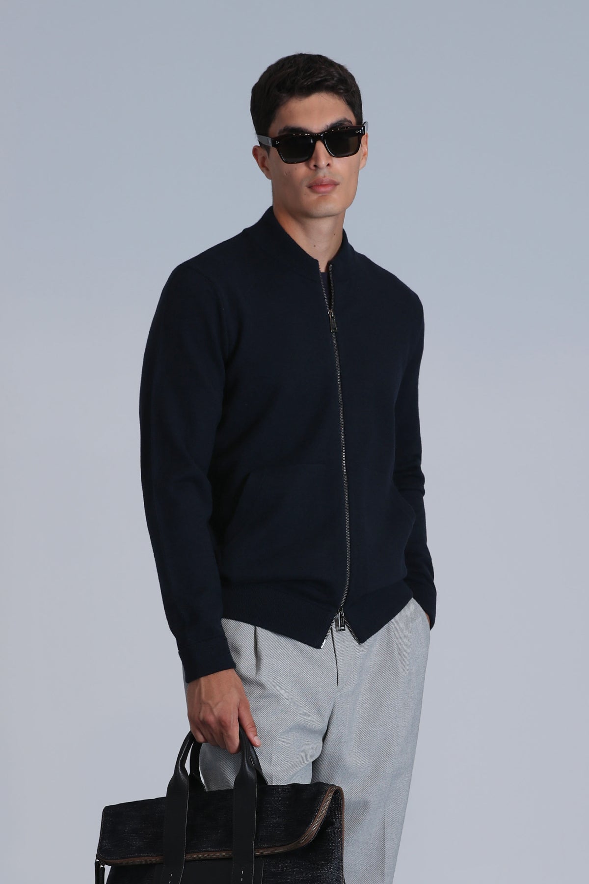 BRAND CARDIGAN NAVY BLUE