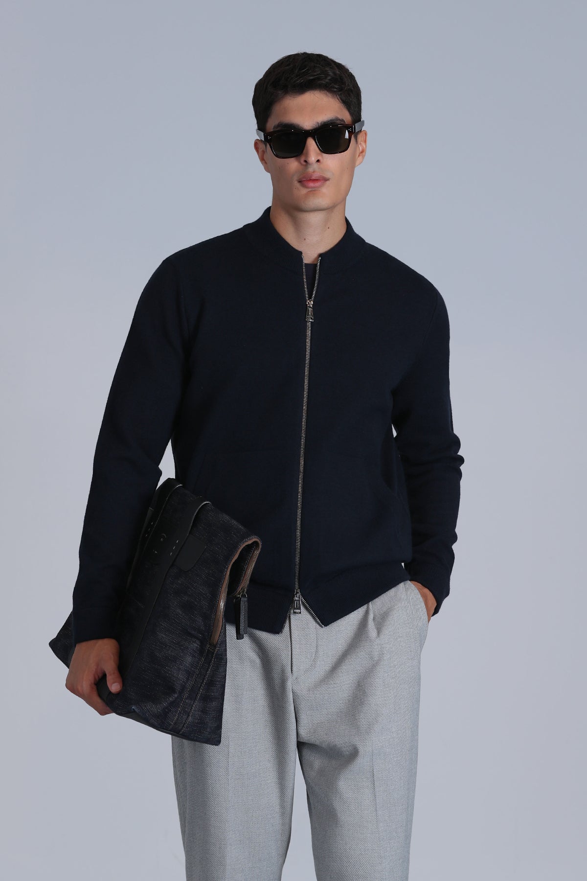 BRAND CARDIGAN NAVY BLUE