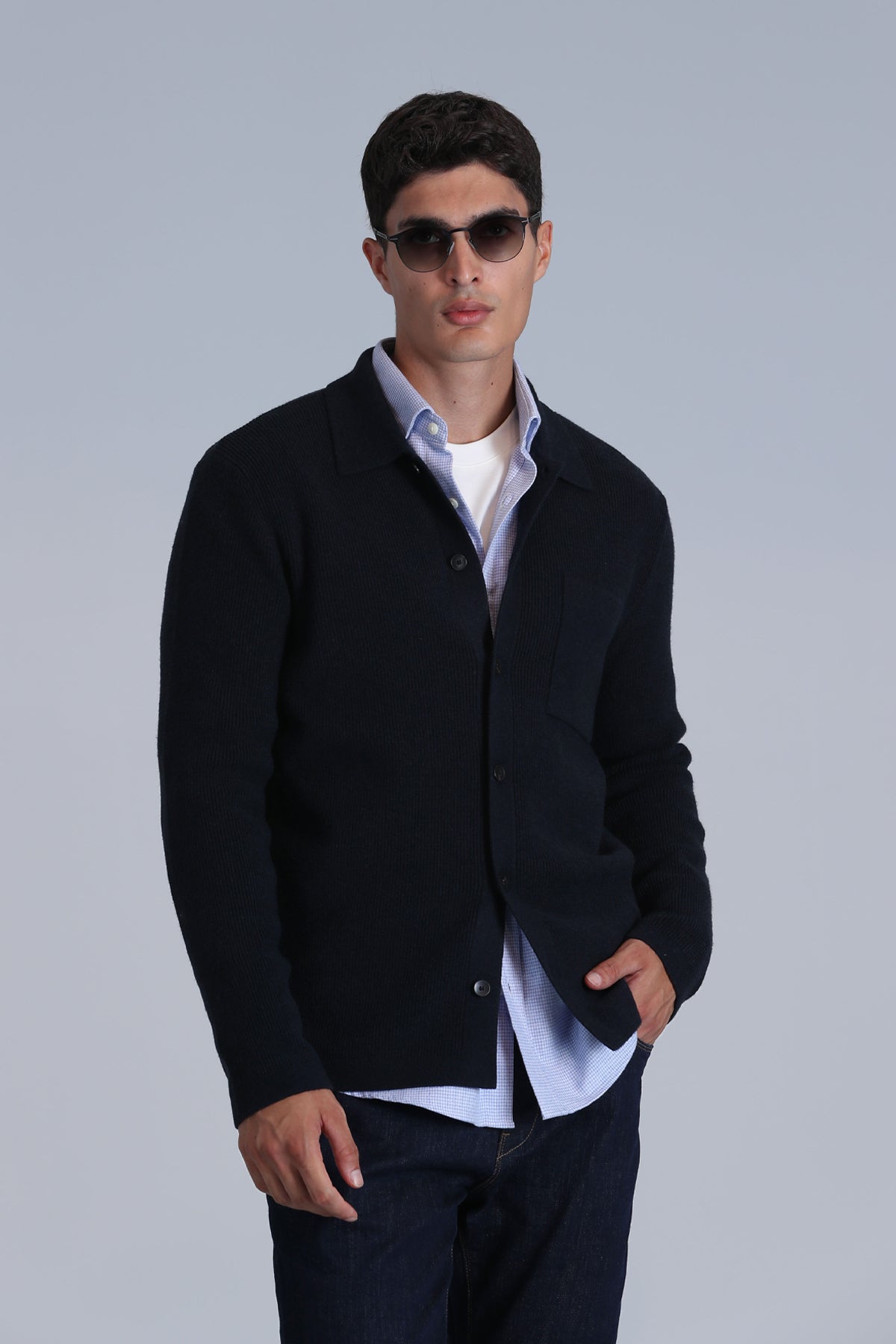 SOLID CARDIGAN NAVY BLUE