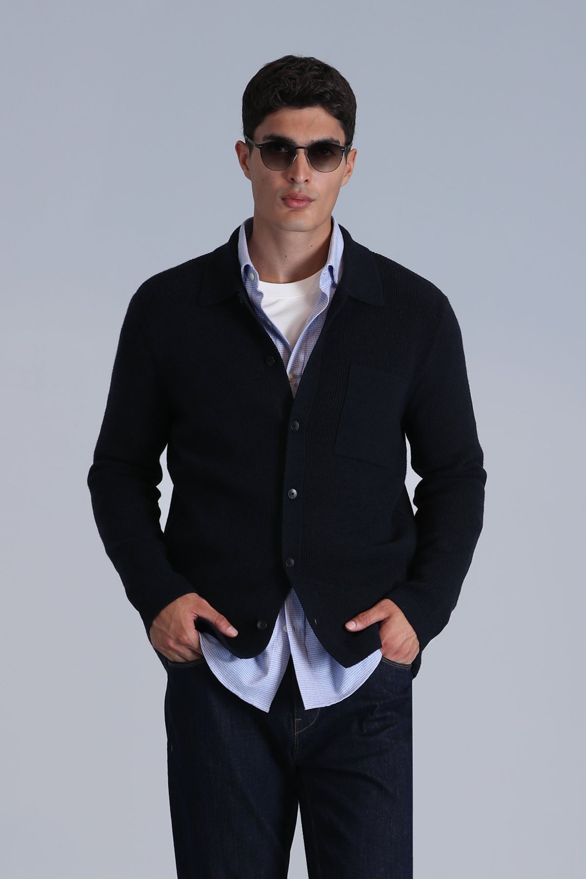 SOLID CARDIGAN NAVY BLUE